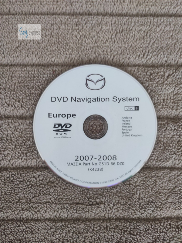 DVD Navigation Mazda DENSO France Espana Portugal Great Britain Ireland 2007/2008 GS1D66DZ0